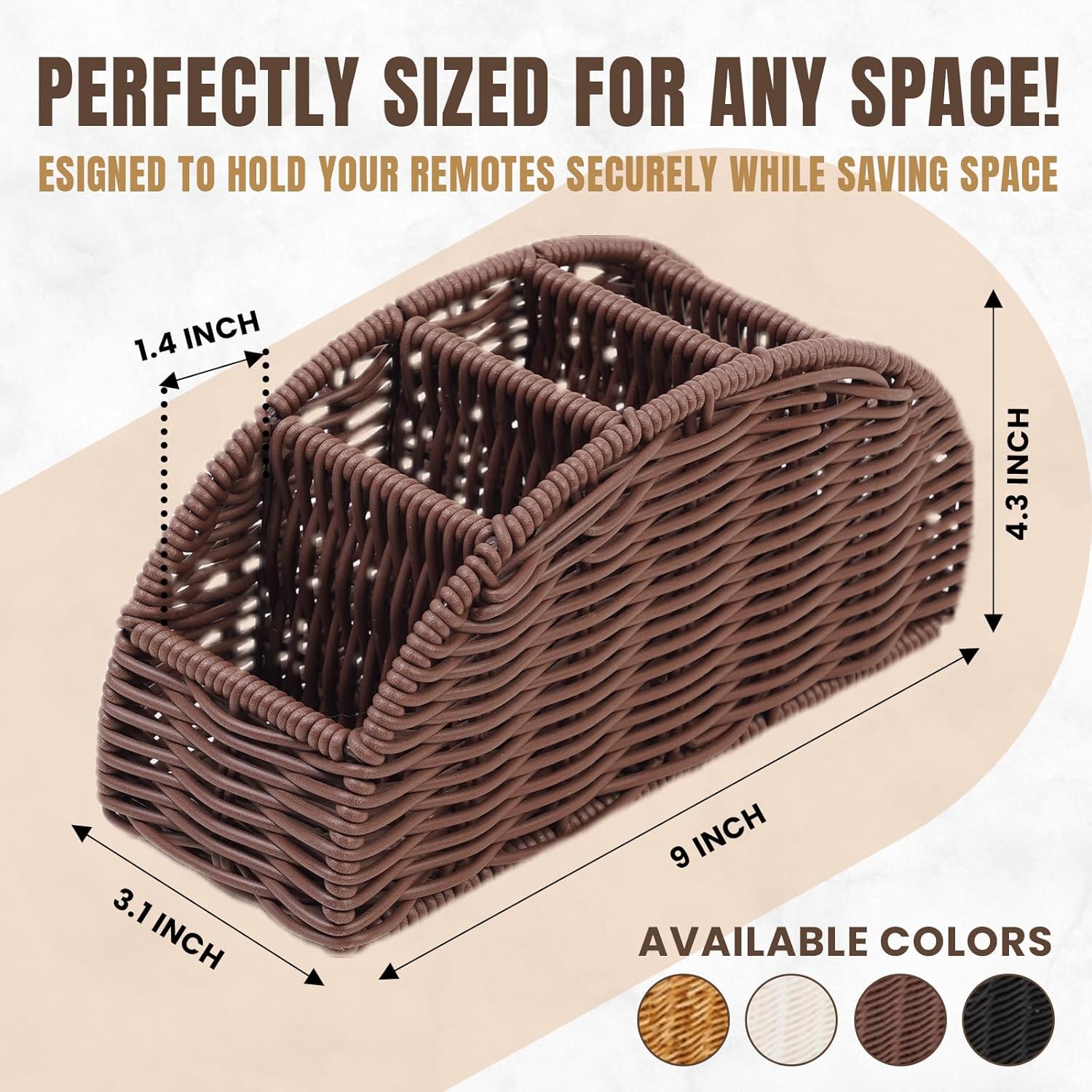 5-Compartment Remote Control Holder – Synthetic Rattan Organizer for TV Remotes, Makeup Brushes, Office Supplies, Stylish Wicker Desk Caddy for Living Room, Bedroom, Office, Patent Pending (Brown)