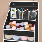 Univivi 5-Shelf Fabric Door Storage Over Door Hanging Organizer with 4 Large Pockets and 3 Small PVC Pockets Nursery Closet Cabinet Wall Mount Hanging Storage Organizers for Baby Nursery (Black)
