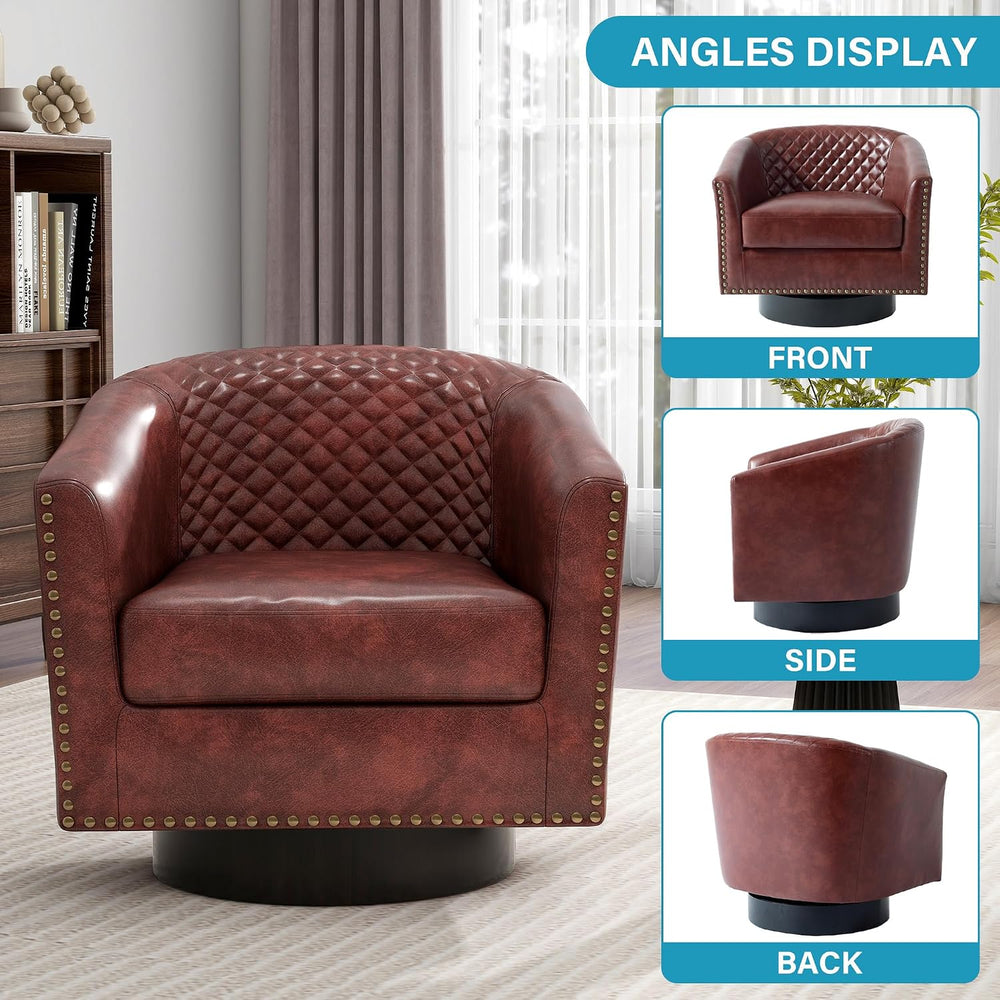 Swivel Barrel Accent Chairs Set of 2, Faux Leather Upholstered Armchair for L...