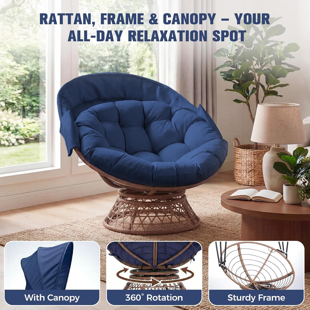 GTPLAYER Outdoor Wicker Egg Chair PE Rattan Chair with Cushion, Oversized Pat...
