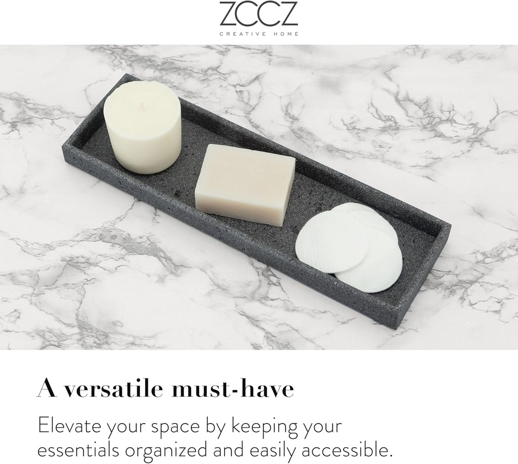 ZCCZ - Black Bathroom Accessories Set 4 Pcs - Toothbrush Holder, Soap Dispenser, Vanity Tray, Bathroom Tumbler - Countertop Vanity Organizer - Bathroom Accessory Set- Toothbrush Holder Set, Stone Sets