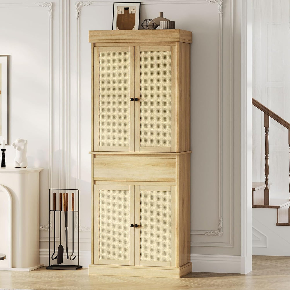 GarveeHome Kitchen Pantry Cabinet, Tall Storage Cabinet with Rattan Doors and...