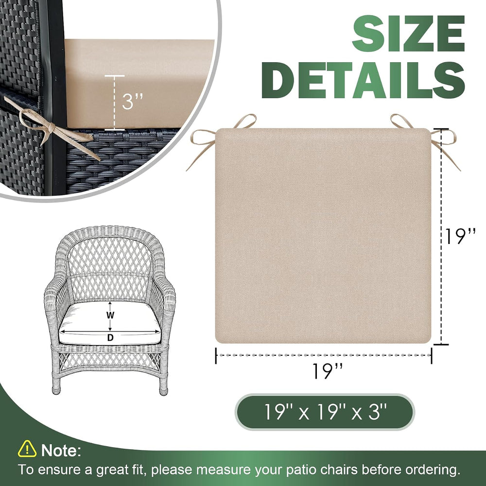 Outdoor Chair Cushions Set of 2, 19x19x3 Inch Waterproof & Fade Resistant...