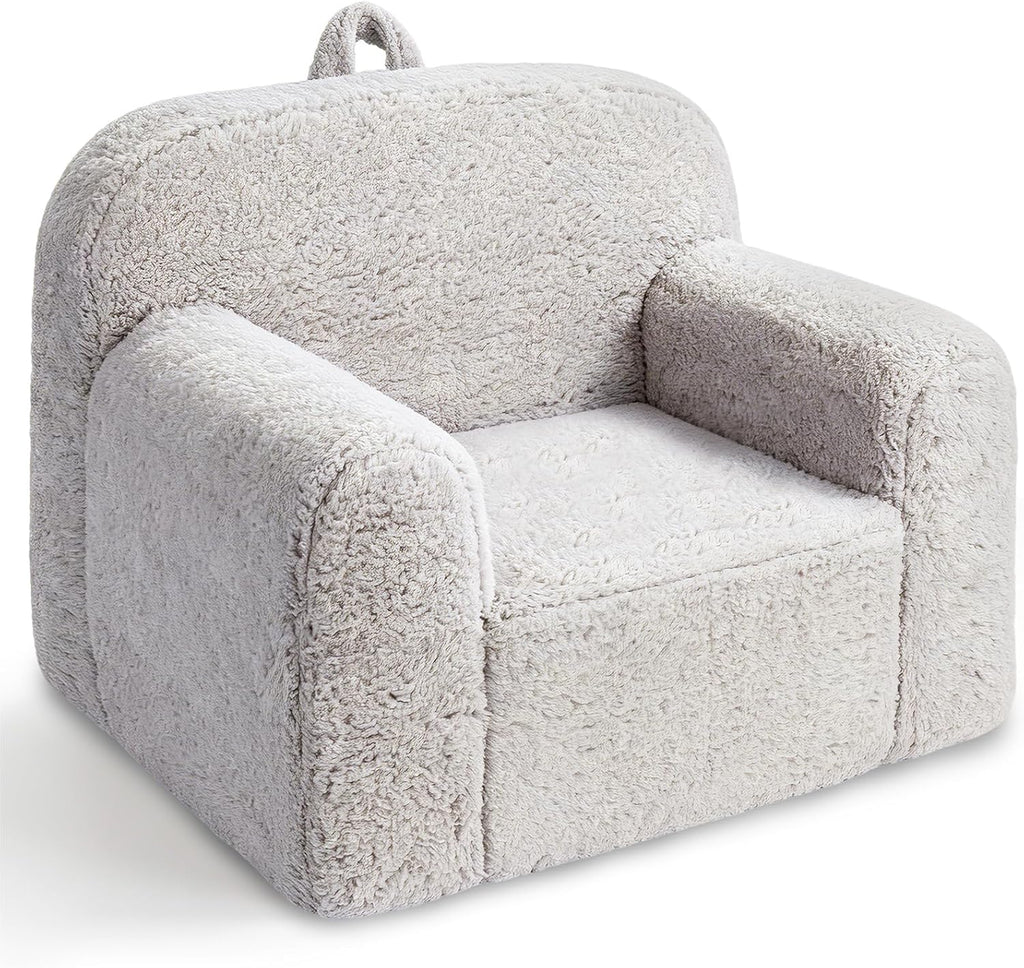 Pterying Kids Chair with Washable Soft Sherpa Cover | High-Resilience Foam, Stable Construction, Comfy Toddler Couch, Reading and Playing