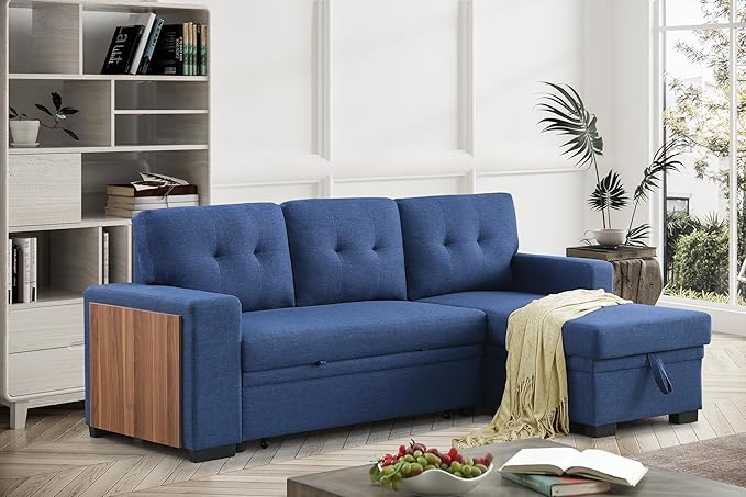 Devion Furniture Maison 4-in-1 Convertible L Shaped Couch with Pull Out Bed and Storage, Sectional Sleeper Sofa with Reversible Chaise for Living Room, Apartment, Bedroom, Office