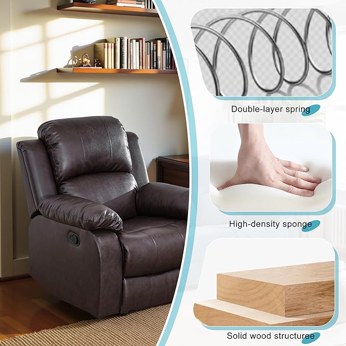 Recliner Sofa Set Couches for Living Room Chair Semi PU Fabric Living Room Furniture Sets, Adjusted Reclining Couch Furniture Sofa Set for Theater Seating, Dark Brown