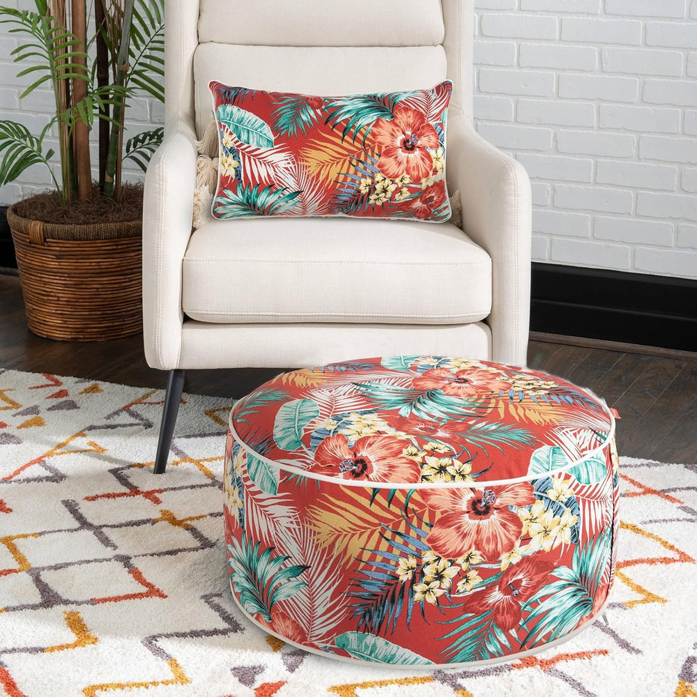 Outdoor/Indoor Inflatable Ottoman Pouf D20 xH9, All Weather Round Footstool w...