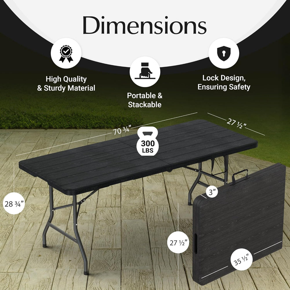 6 Feet Foldable Table with Built in Handle & Steel Legs | 6FT Heavy Duty ...