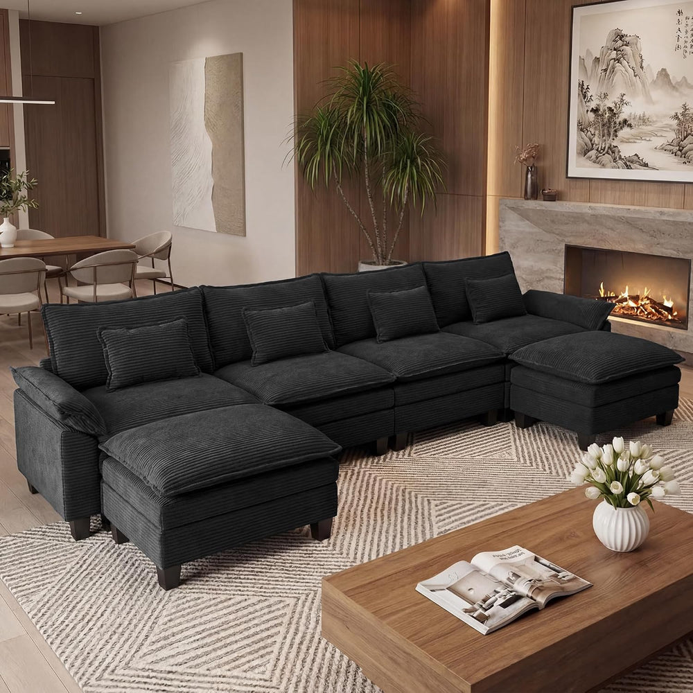 URRED Oversized Modular Sectional Sofa，Solid Black：157" U Shaped | Moder...
