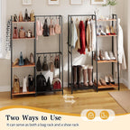 Purse Storage Organizer for Closet, 4-Tier Iron Wood Purse Rack, 8 Purse Hooks & 2 Side Hooks for Bag Organizer, Large Capacity Handbag Storage Rack for Home, Living Room