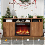 Fireplace TV Stand for TVs Up to 65”, Entertainment Center with 23” Electric Fireplace, Storage Side Cabinets and Adjustable Shelves, Mid Century Modern Media Console Table for Living Room (Walnut)