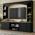Merax Elegant Arched Entertainment Center Wall Unit with Bookshelf, Minimalism TV Stand for Televisions up to 70", Mid-Century Media Console with Adjustable Shelves for Living Room, Black