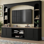 Merax Elegant Arched Entertainment Center Wall Unit with Bookshelf, Minimalism TV Stand for Televisions up to 70", Mid-Century Media Console with Adjustable Shelves for Living Room, Black