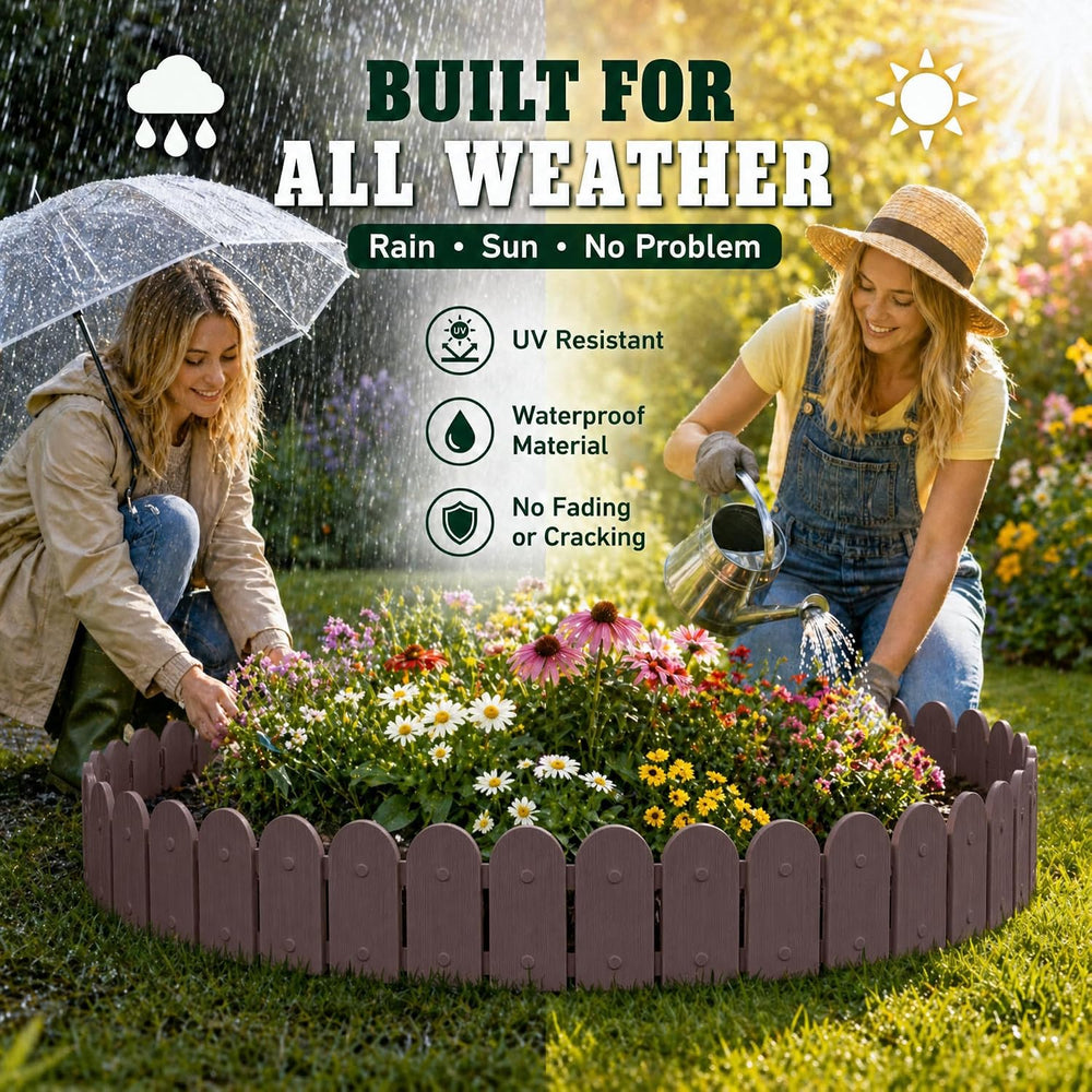 Evelyne Garden Border Plastic Edging: Wooden Fence Design - 16pcs Brown Yard ...