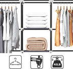 Portable Closet, 51 Inch Wardrobe Closet for Hanging Clothes with 2 Hanging Rods, 8 Storage Organizer Shelves for Bedroom, Durable and Easy to Assemble, Grey