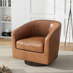 Faux Leather Swivel Barrel Accent Chairs Set of 2, Modern Upholstered Armchair Club Chair for Living Room, Round Arm Chair Bedroom Single Sofa Reading Seat - Brown