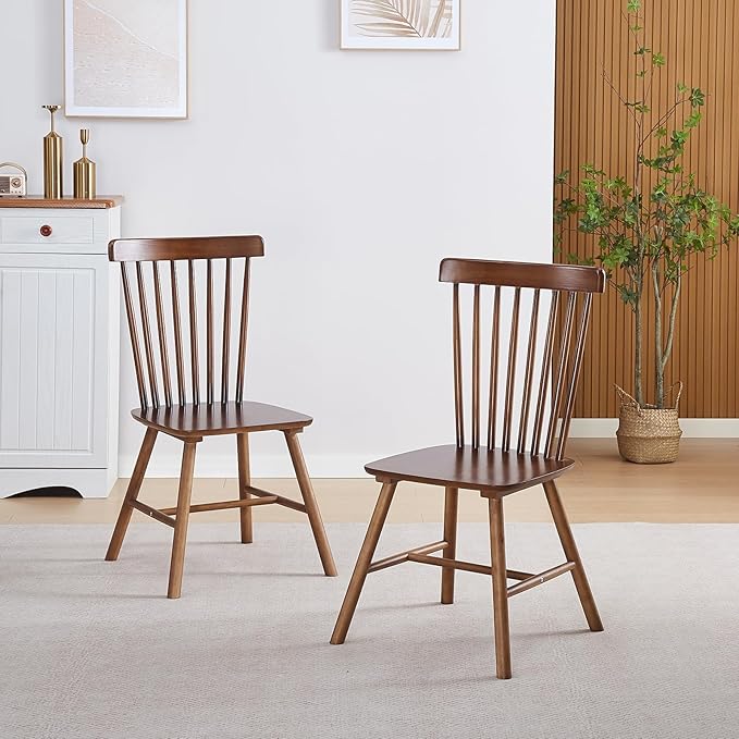 Walnut Solid Wood Windsor Dining Chairs Set of 2 with Spindle Back (Windsor-2 Walnut)