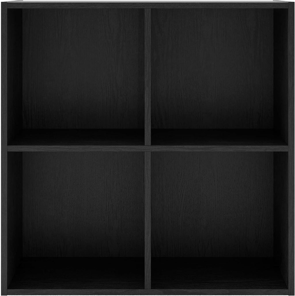 Homes: Inside + Out Apexa 4-Cube Storage Organizer Shelves, Stackable Wood Bookcase Fits Cubby Bins for Organization, Dorm Teen Room Decor & Home Office, Black