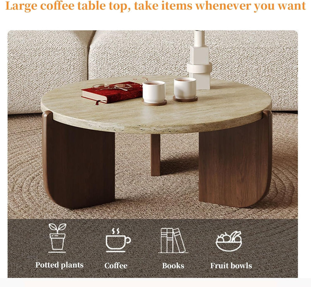 FORRTY Coffee Table,Sofa Table,End Tables, Slate Stone+Solid Wood, Sturdy And...