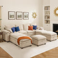 130" U Shaped Modular Sectional Sofa, Couch with Ottoman Storage, Chenille Cloud Couch with Plush Deep Seating for Living Room, Bedroom (Beige, 9 Seat)