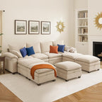 130" U Shaped Modular Sectional Sofa, Couch with Ottoman Storage, Chenille Cloud Couch with Plush Deep Seating for Living Room, Bedroom (Beige, 9 Seat)