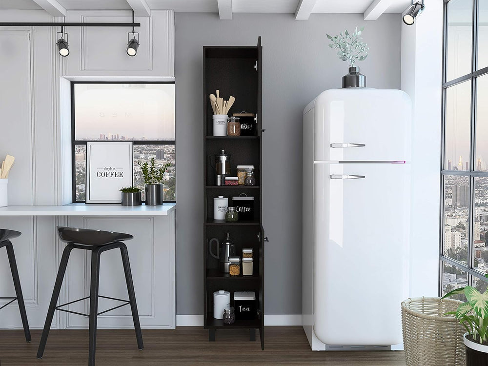 78 Inch Tall Black Pantry Cabinets, 3 Shelves, 2 Doors, Home Storage Organiza...