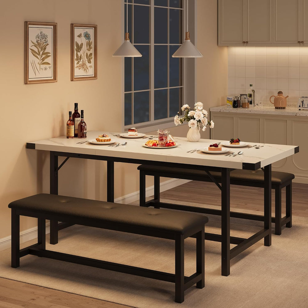 Garvee 63 in Extendable Dining Table Set for 4-6 People, 3-Piece Kitchen Tabl...
