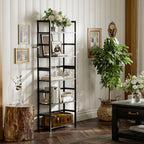 5-Tier Bamboo Wood Ladder Bookshelf, Tall Display Storage Shelf, Large Bookcase Modern Industrial Stand Organizer for Home, Office, Living Room, Kitchen, Bedroom, Black