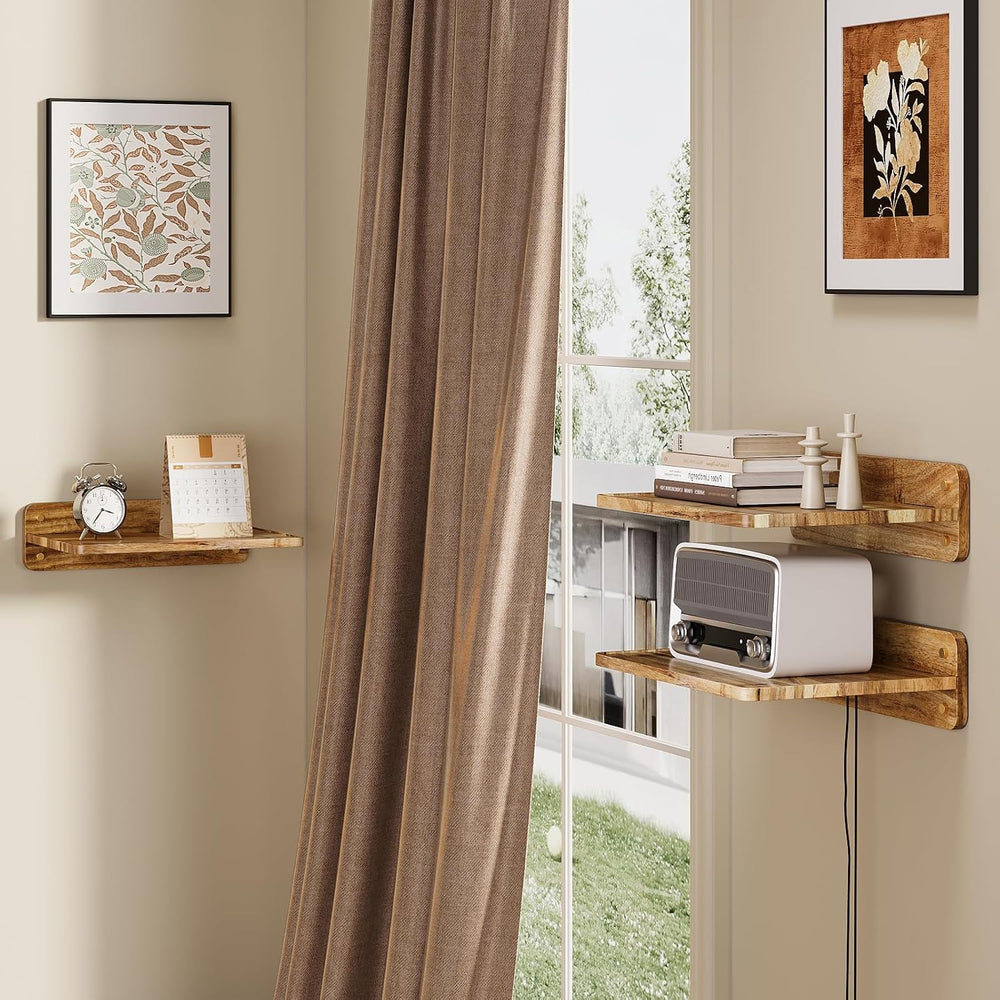 Acacia Wood Projector Shelf Wall Mount, 15.75" Floating Wall Shelf for P...