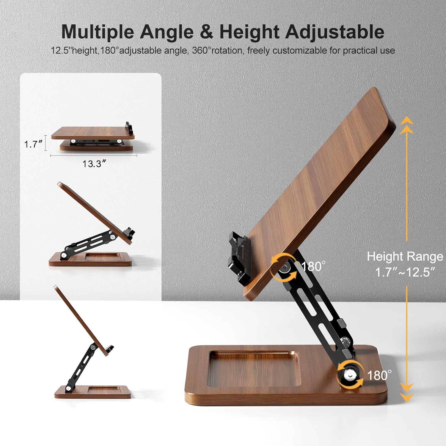 Book Stand for Reading with Light, Book Holders for Reading Hands Free, Adjustable Height & Angle, Fits Cookbook Recipe, Textbook, Kindle,Foldable for Kitchen, Office, School,Gift for Book Lovers