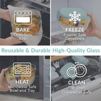 Bentgo Glass All-in-One Salad Container - Large 61-oz Salad Bowl with Lid, 4-Compartment Bento-Style Tray, 3-oz Sauce Container & Reusable Fork - Dishwasher, Microwave, Oven Safe (Coastal Seaglass)