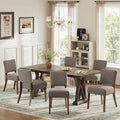 Upholstered Dining Chairs Set of 6, Fabric Kitchen Chairs with Padded Seat & Back, Solid Wood Legs, Modern Simple Dining Room Chairs for Kitchen, Dining Room, Living Room, Brown