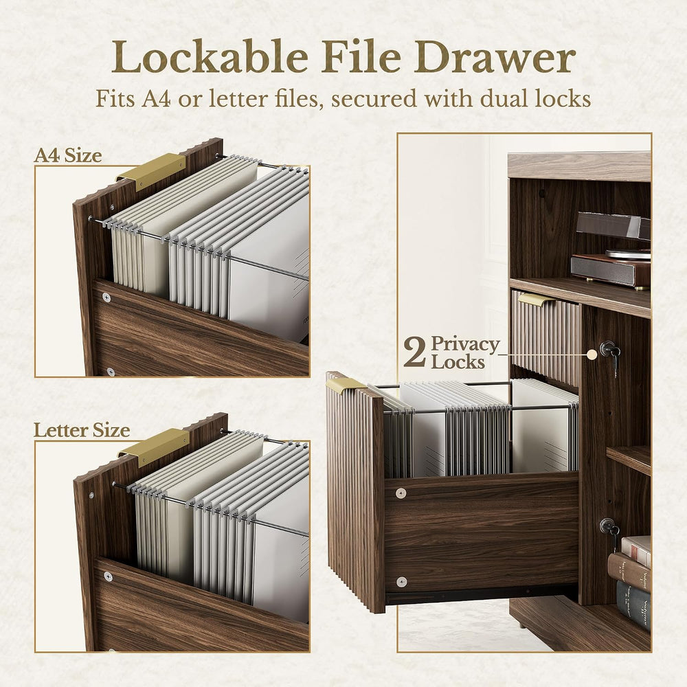4 Drawer Fluted File Cabinet with Lock for Home Office | Wood Lateral Filing ...