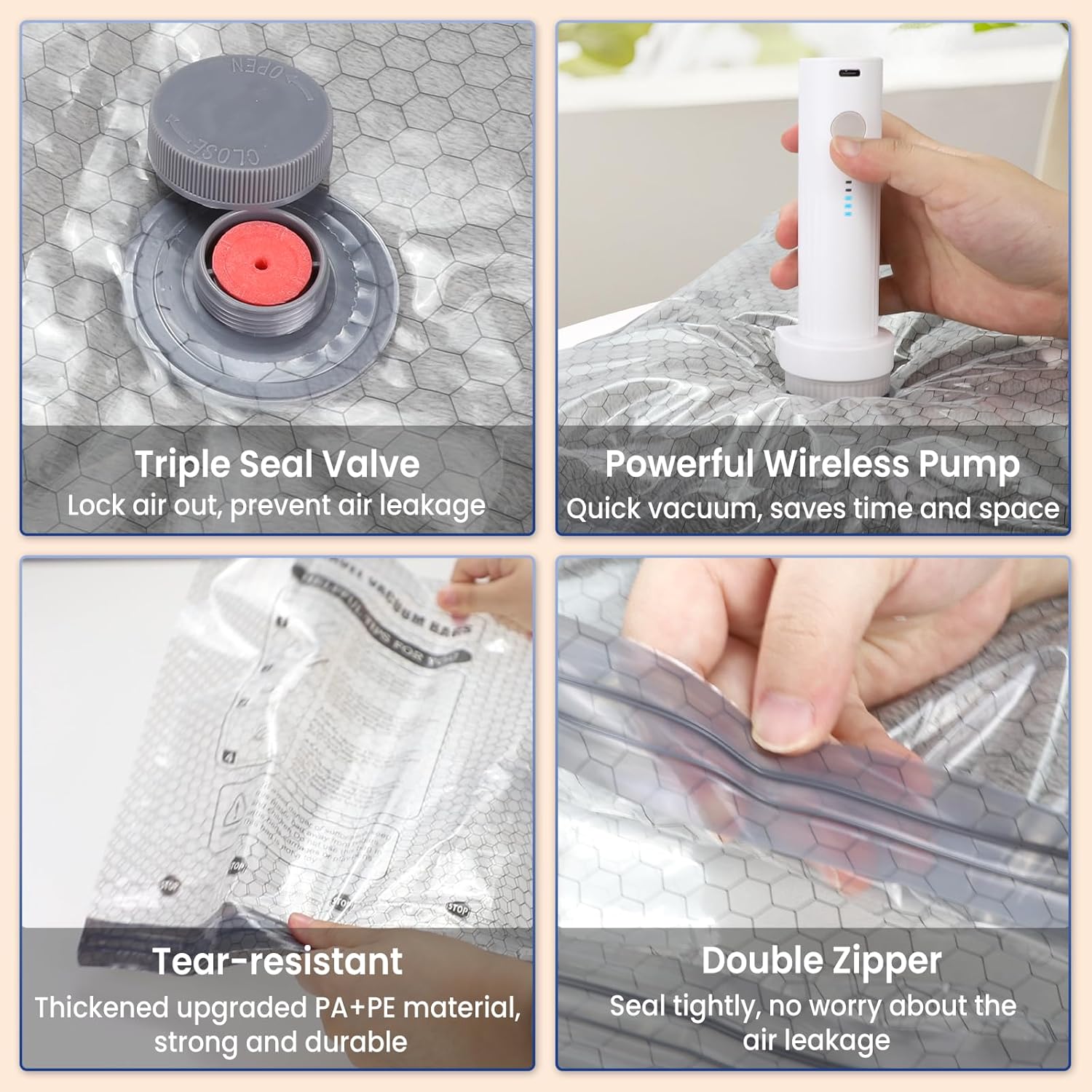 24PCS Vacuum Seal Bags for Clothing with Electric Pump - 8 Small, 8 Medium, 4 Large, 4 Jubom - Space Saver Vacuum Storage Bags for Bedding, Blanket, Pillow, Comforter, Travel, Seasonal Storage