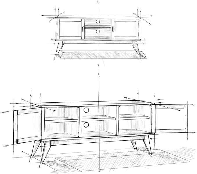 SIMPLIHOME Draper TV Stand - 60 inch Wide Solid Wood Low Media Console in Teak Brown, Mid Century Modern Entertainment Center for Living Room for TVs up to 65 Inches with Cabinets and Cable Management