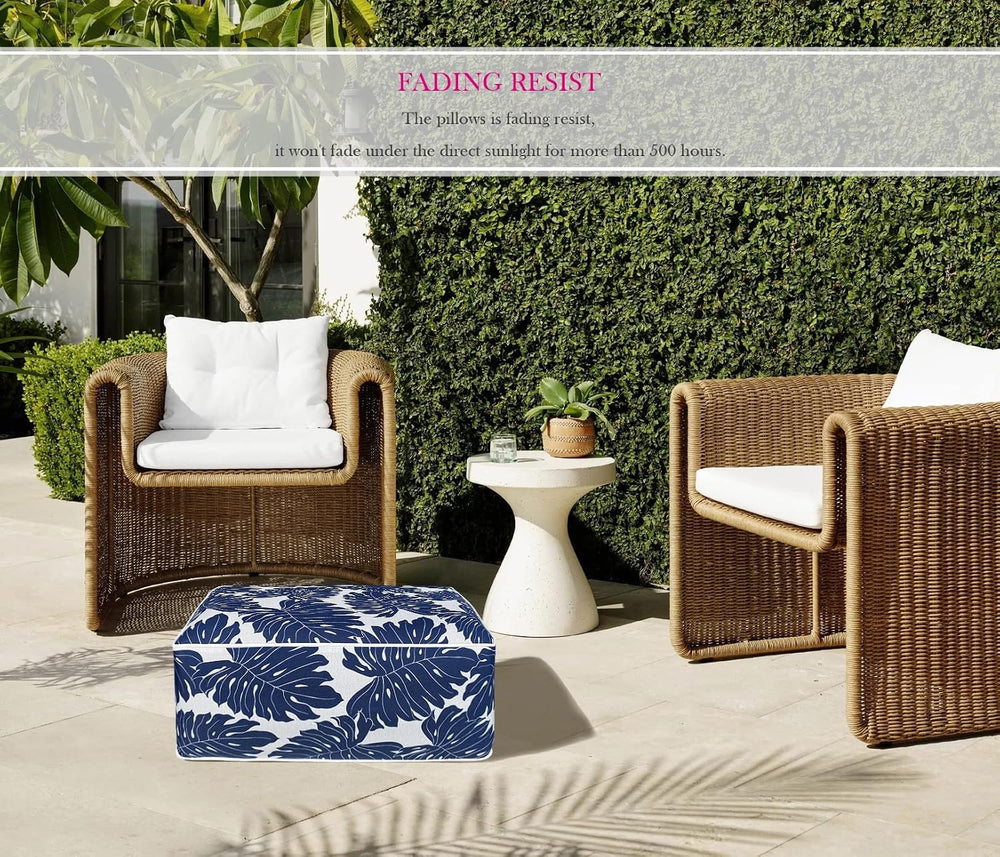 Outdoor Inflatable Footstool Ottomans Navy Leaves Square 23x9 Inch Patio Foot...