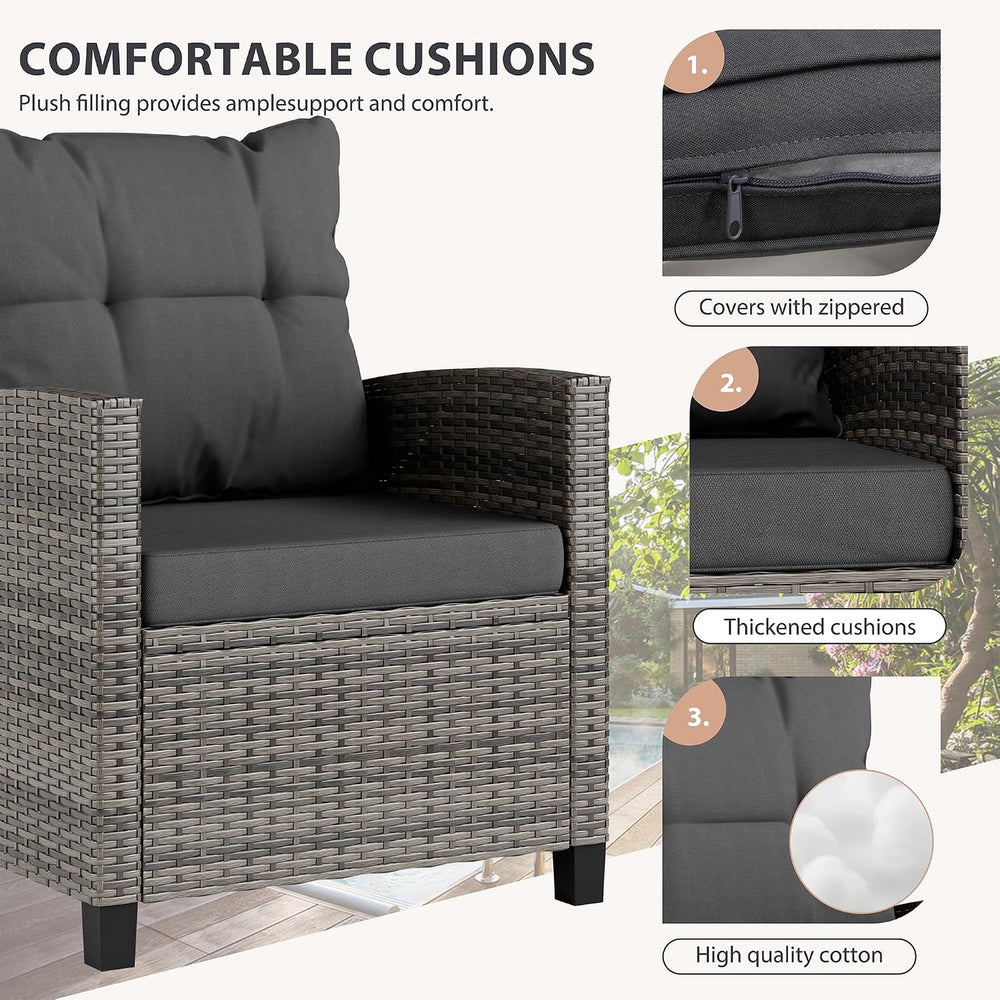 Vongrasig 3 Piece Patio Furniture Set Small Outdoor Wicker Rattan Front Porch...
