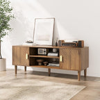 Smuxee Walnut TV Stand with Line Groove Design, 47.2" Mid Century Modern TV Media Console for TVs up to 55", TV Cabinet with Adjustable Shelf & 2 Cabinets for Living Room