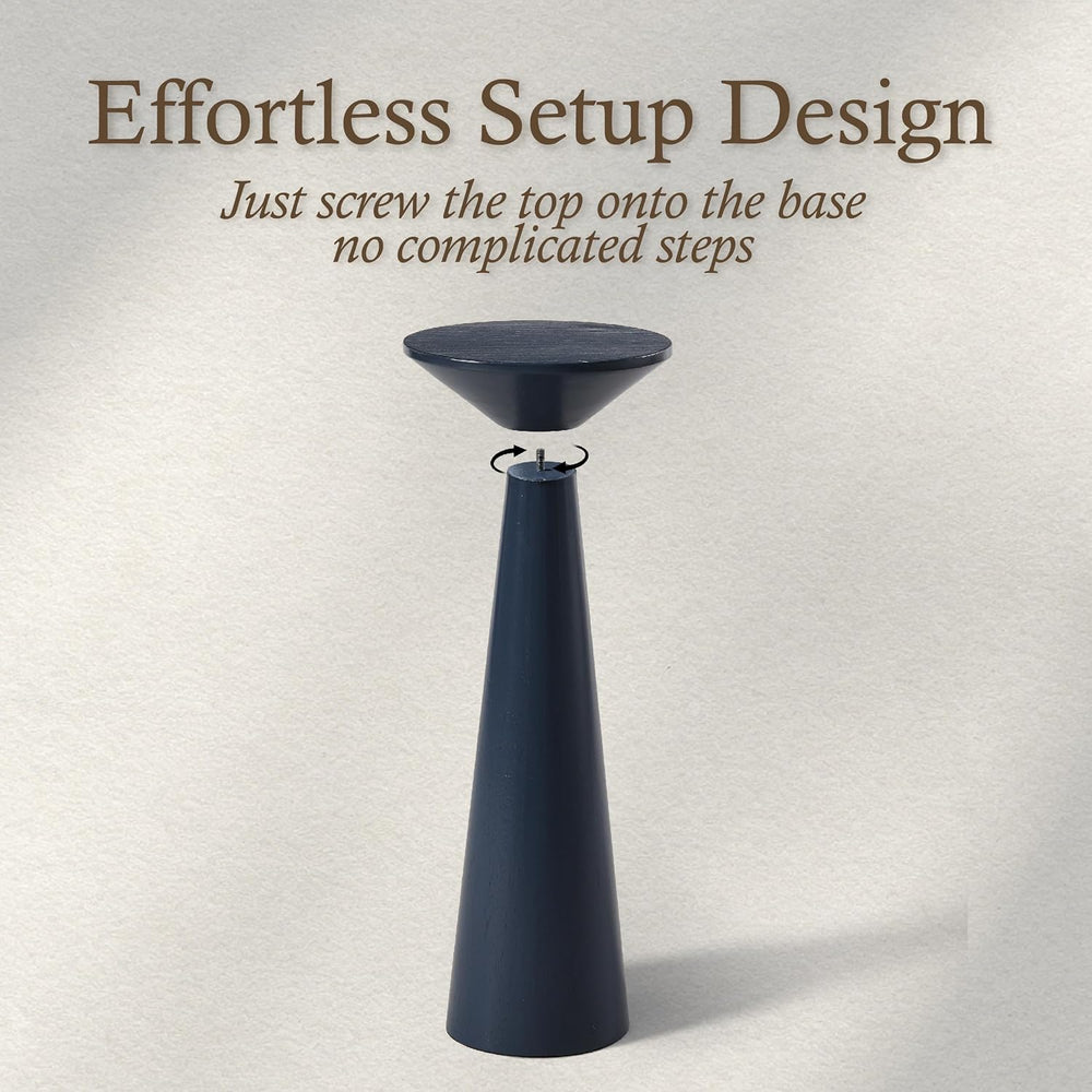 COZAYH Farmhouse Tall Pedestal End Table, Solid Wood, Dark Blue