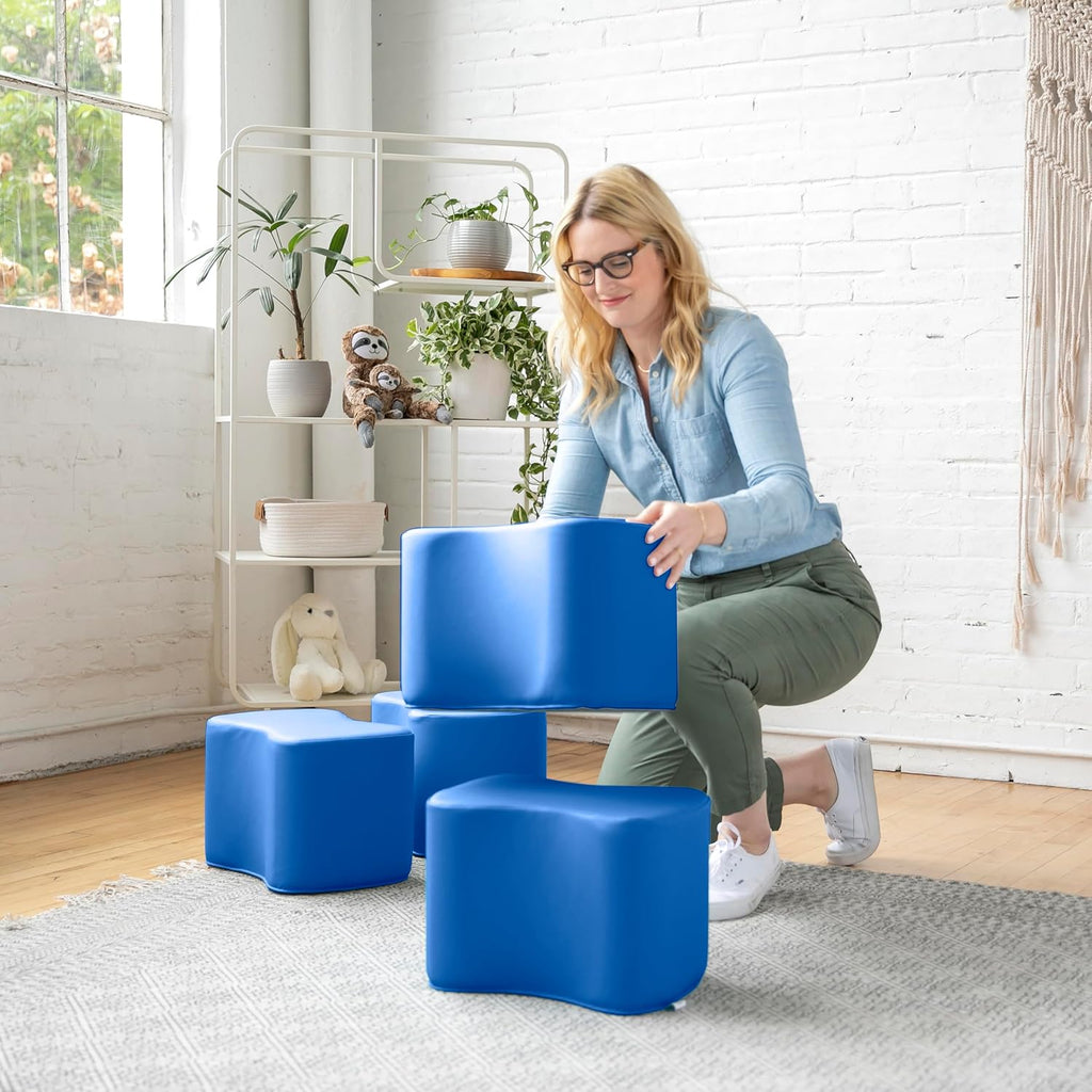 ECR4Kids SoftZone Toddler Modular Stool Seating Set, Classroom Furniture, Blue, 2-Pack