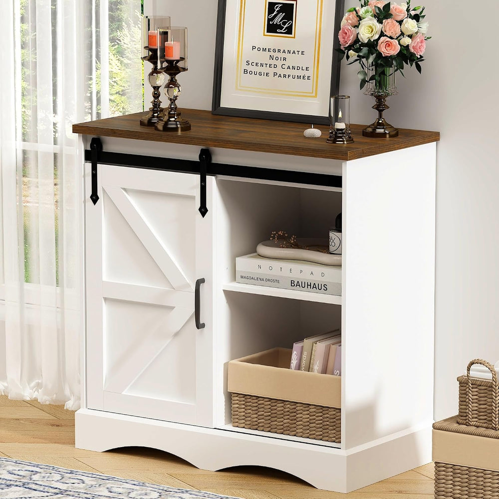 Hlivelood Farmhouse Coffee Bar Cabinet, White Buffet Storage Cabinet with Sli...