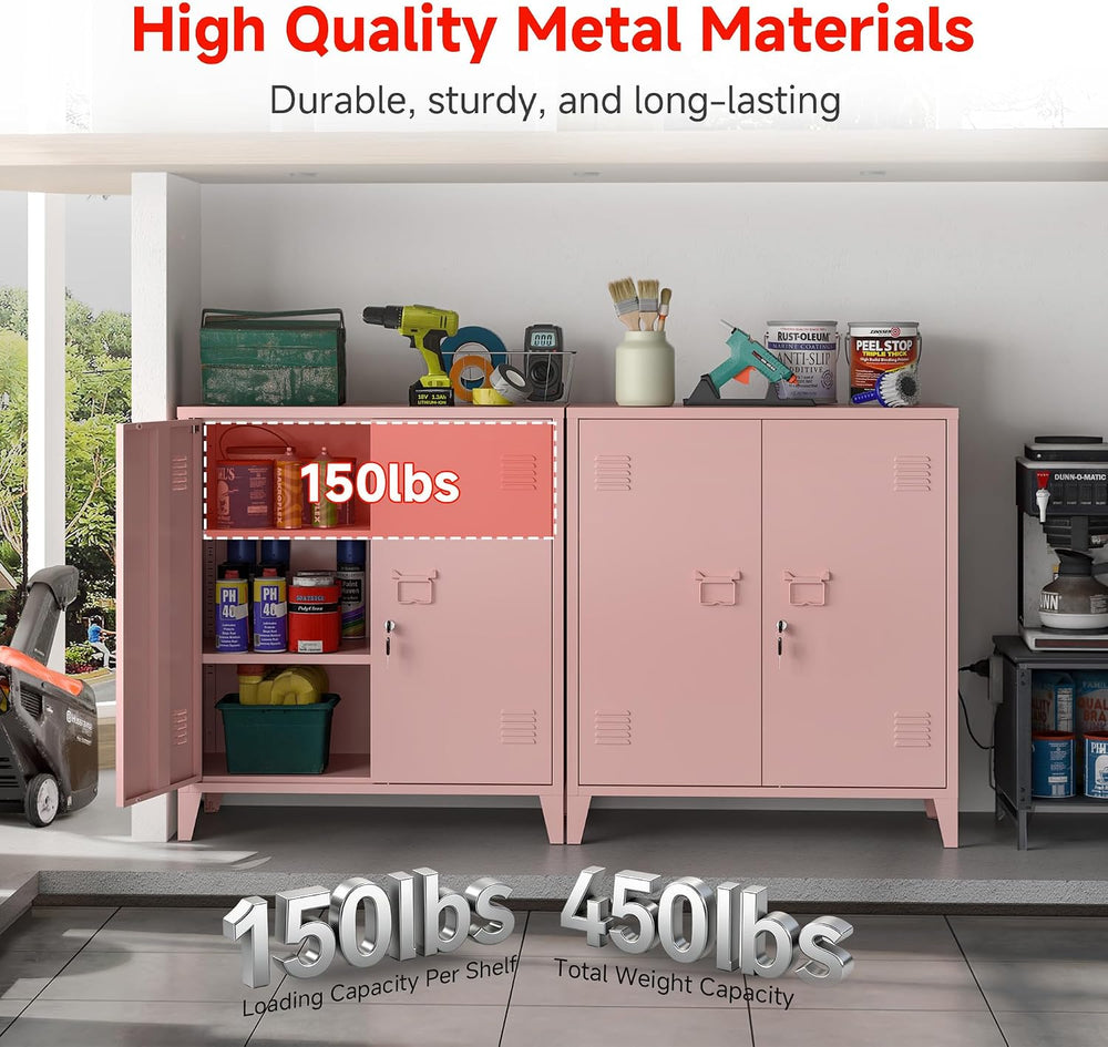 Locking Storage Cabinet Garage Metal Storage Cabinet with 2 Adjustable Shelve...