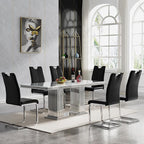 Goujxcy Dining Chairs Set of 6, Modern High Back Kitchen Chairs with Metal Legs and Faux Leather Padded Seat Upholstered Dining Chairs for Dining & Kitchen,Living Room (Black&Silver, Set of 6)