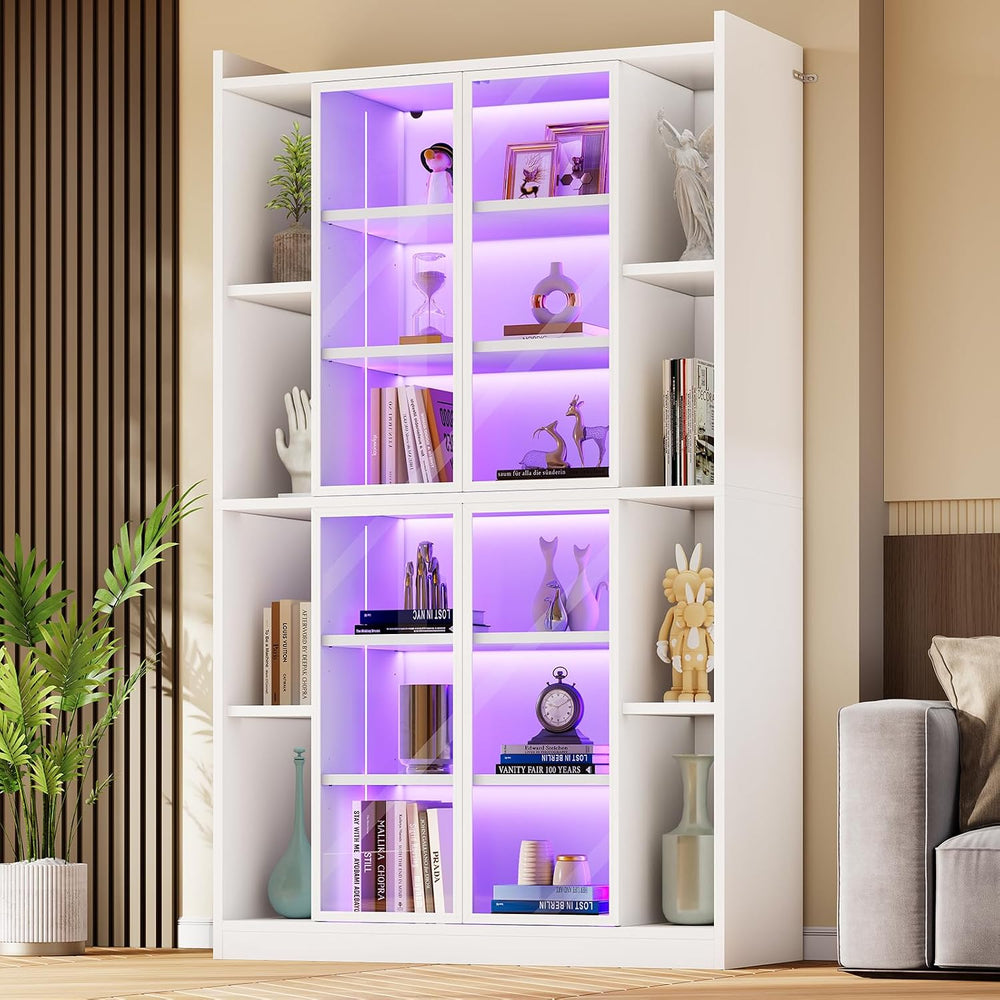 SEDETA 71" Tall 6-Tier Display Cabinet with Doors and Adjustable Shelves