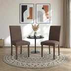 TLSUNNY Upholstered Dining Chairs Set of 2/4, Tufted Parsons Design with Nail Head Trim, Solid Wood Legs and Padded Seat, Comfortable Fabric for Dining Room, Kitchen (Brown, Set of 2)