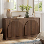 win2win Fluted Sideboard Buffet Cabinet with Storage, 65" Mid Century Modern Accent Cabinet with Double-Layered Arch Doors,Wood Media TV Console Table Credenza for Living Room Hallway Entryway,Walnut