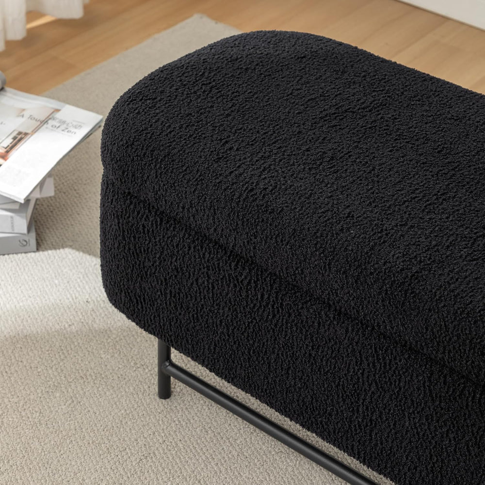 56" Boucle Storage Bench for Bedroom, Upholstered Teddy Ottoman Bench, M...