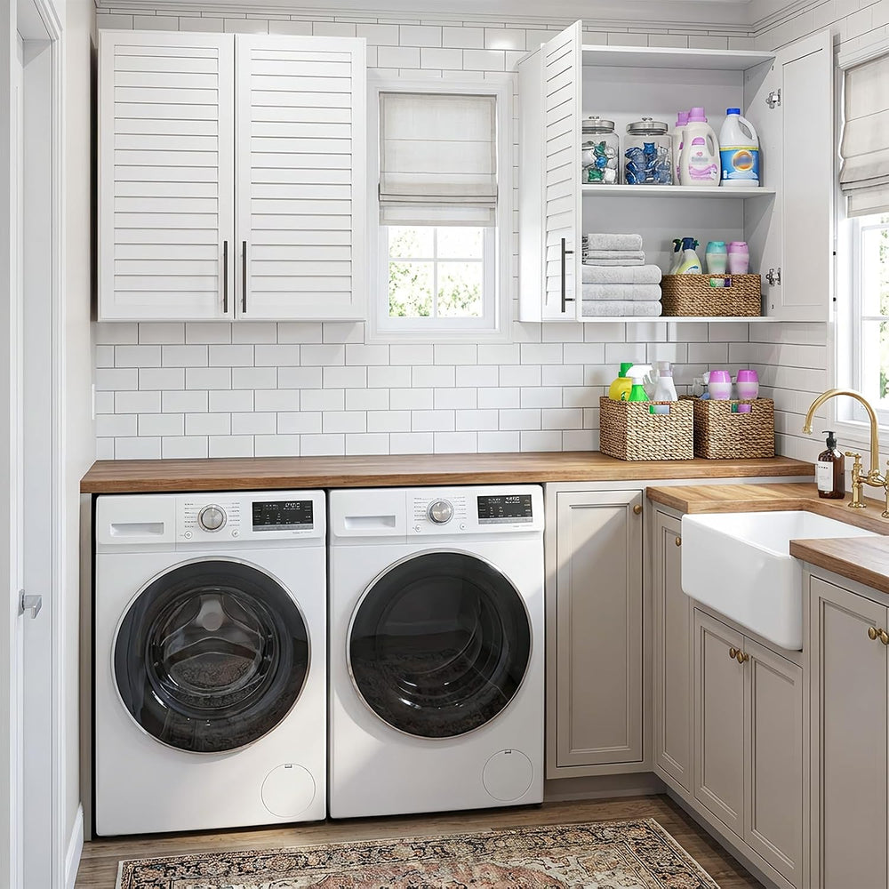 Furnaza 60" W Laundry Room Wall Cabinet with Shutter Style Doors, Wall M...