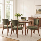 YOUNIKE Wooden Dining Chair, Chenille Fabric Upholstered Dining Room Chair Kitchen Side Chair, Farmhouse Dinner Chair with Solid Wood Legs for Kitchen Dining Vanity, Green (Single Pack)