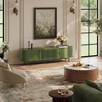POVISON Fully-Assembled Modern Green TV Stand with Tambour Doors, Fluted TV Media Console for 65 Inch TVs, Sliding Door Entertainment Center with Storage for Living Room (Green, 70.87")